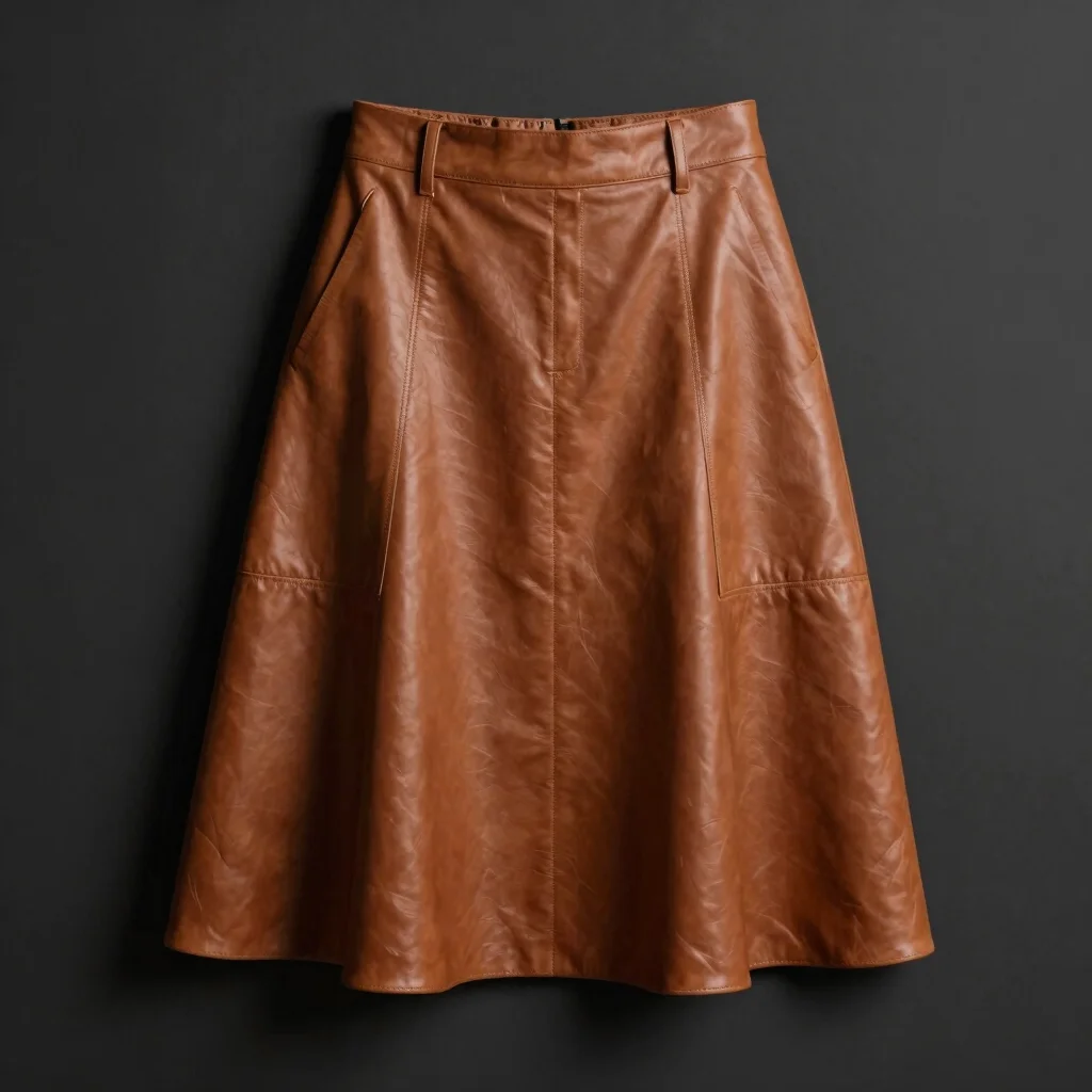 Aline Cognac High-Waist Leather Skirt